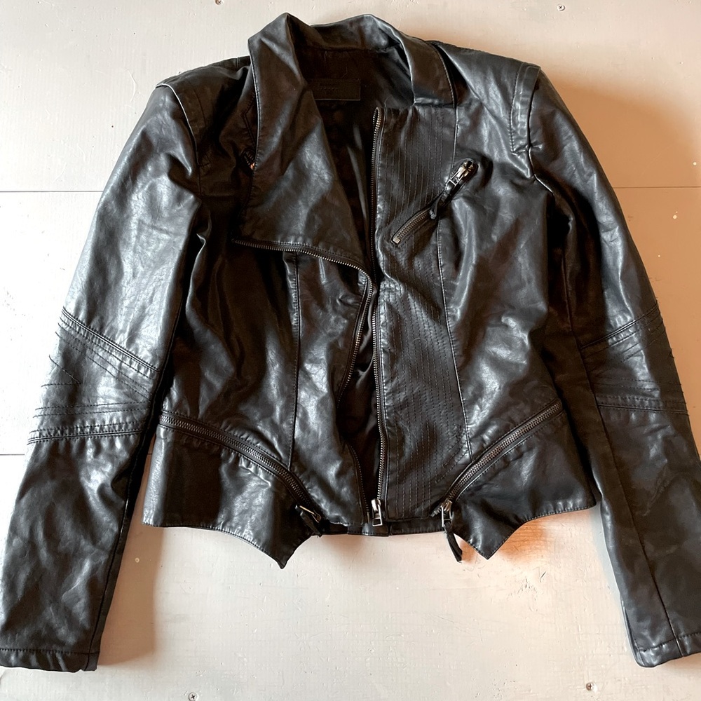 Black vegan leather moto jacket
